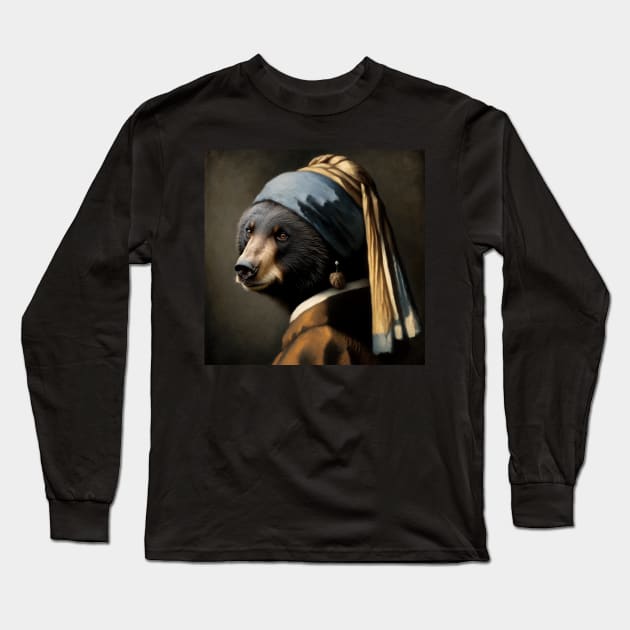 Wildlife Conservation - Pearl Earring Black Bear Meme Long Sleeve T-Shirt by Edd Paint Something